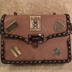 Pink Blush Chain Crossbody Shpulder Bag with Moschino-Inspired Badges